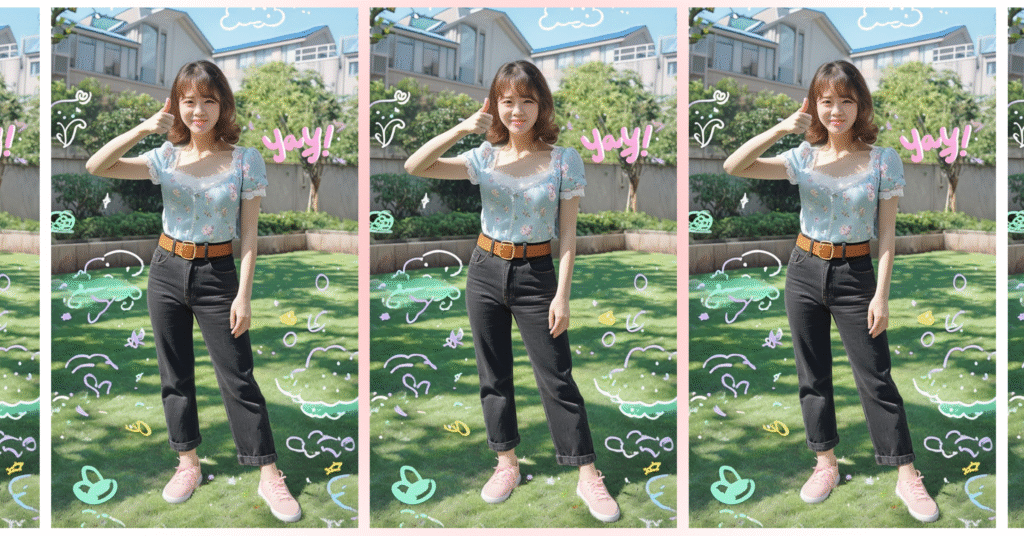 Girl giving a thumbs up in her backyard after her personality makeover